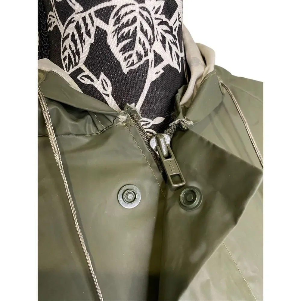 Stearns Dry Wear PVC Rain Jacket Olive Green Hooded Fishing Waterproof Coat